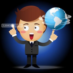 businessman with globe and pointing search bar - Illustration