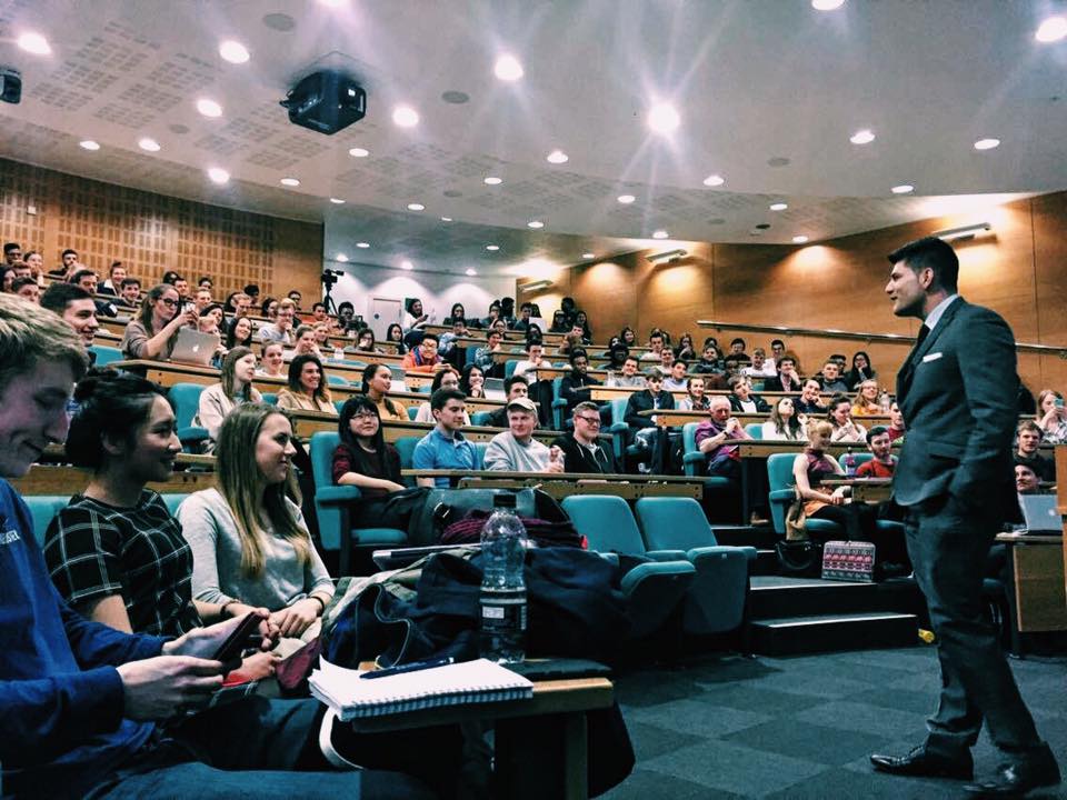 Mark Wright at Lancaster University Management School, presenting ‘Apprentice 101 – How to succeed in Business’ Source: Lancaster University Bright Futures Society 